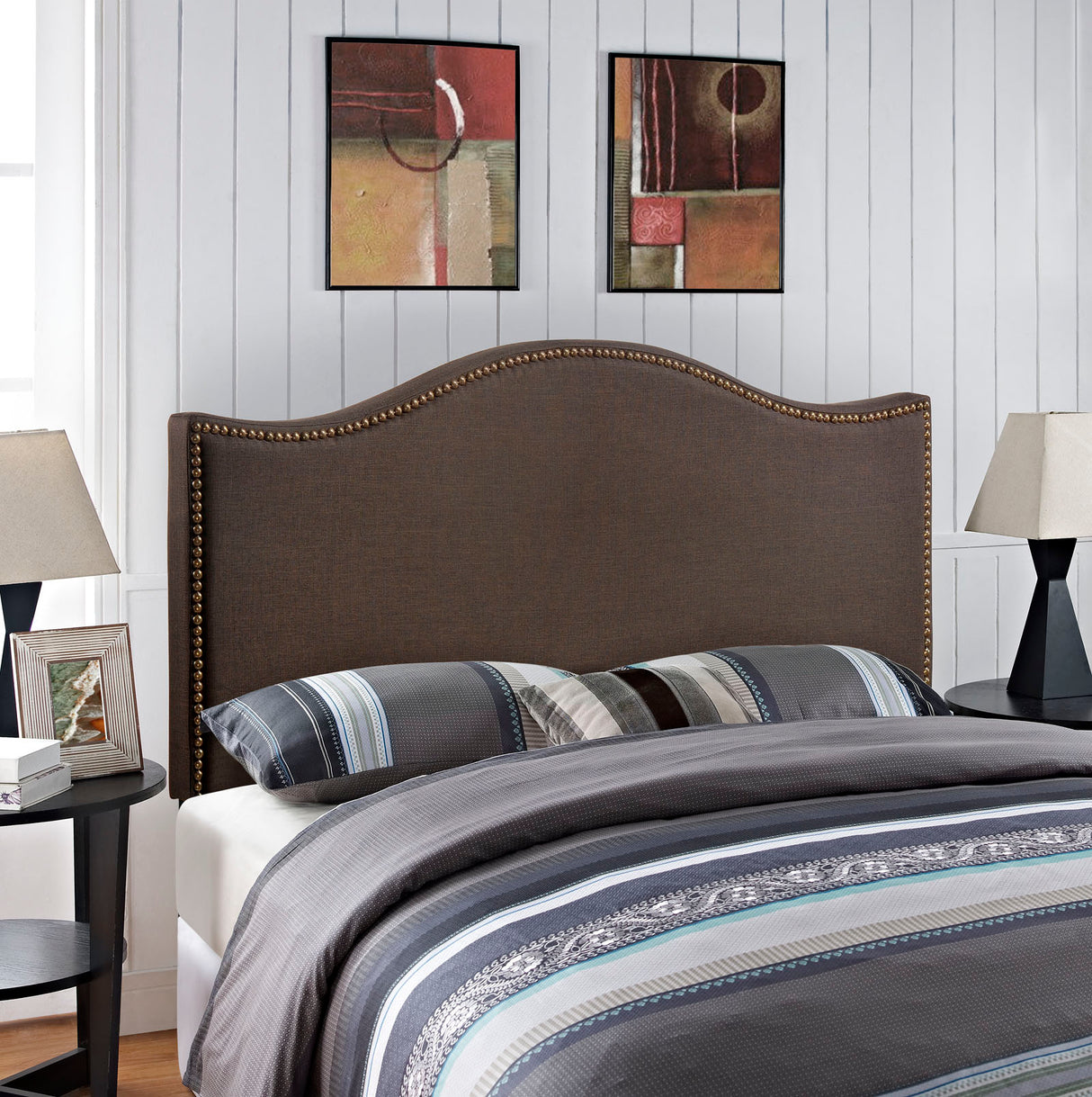 Modern Curl Nailhead Upholstered Headboard - Bedroom Bed Headboard - BUILDMYPLACE