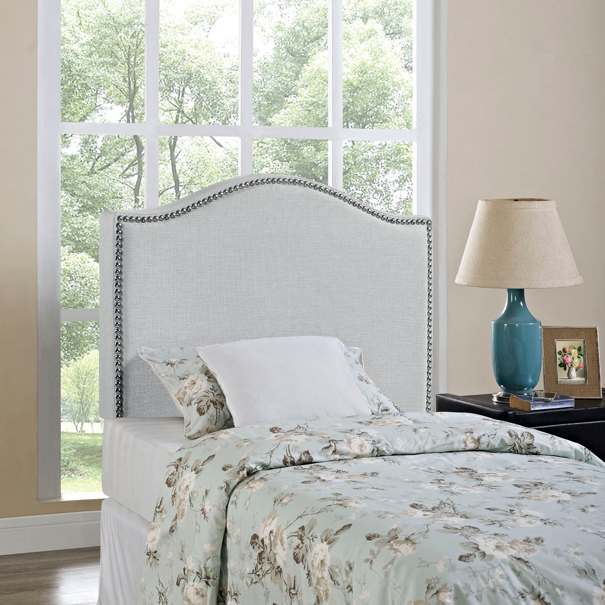 Modern Curl Nailhead Upholstered Headboard - Bedroom Bed Headboard - BUILDMYPLACE