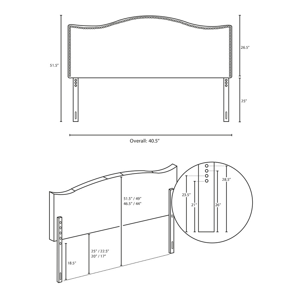 Modern Curl Nailhead Upholstered Headboard - Bedroom Bed Headboard - BUILDMYPLACE