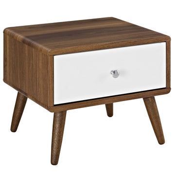 Mid-Century Modern Rustic Side Table Or TV Stand In Walnut - Unique End Tables In White Lacquer Drawer