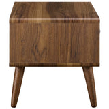 Mid-Century Modern Rustic Side Table Or TV Stand In Walnut - Unique End Tables In White Lacquer Drawer - BUILDMYPLACE