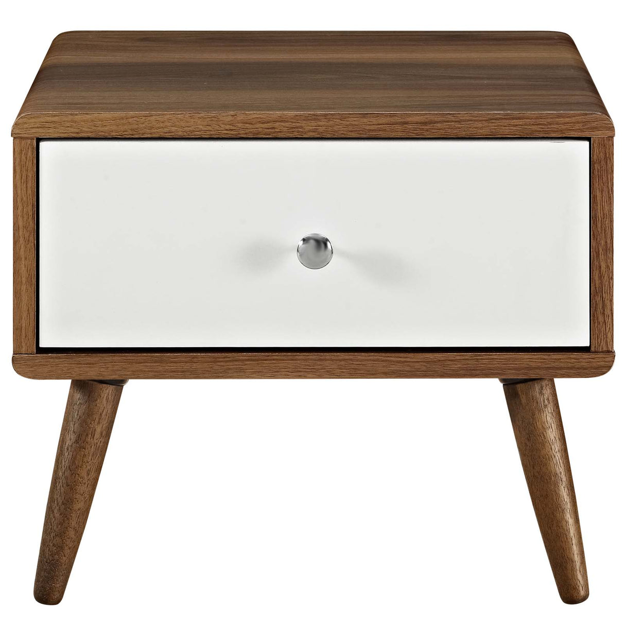 Mid-Century Modern Rustic Side Table Or TV Stand In Walnut - Unique End Tables In White Lacquer Drawer - BUILDMYPLACE