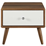 Mid-Century Modern Rustic Side Table Or TV Stand In Walnut - Unique End Tables In White Lacquer Drawer - BUILDMYPLACE
