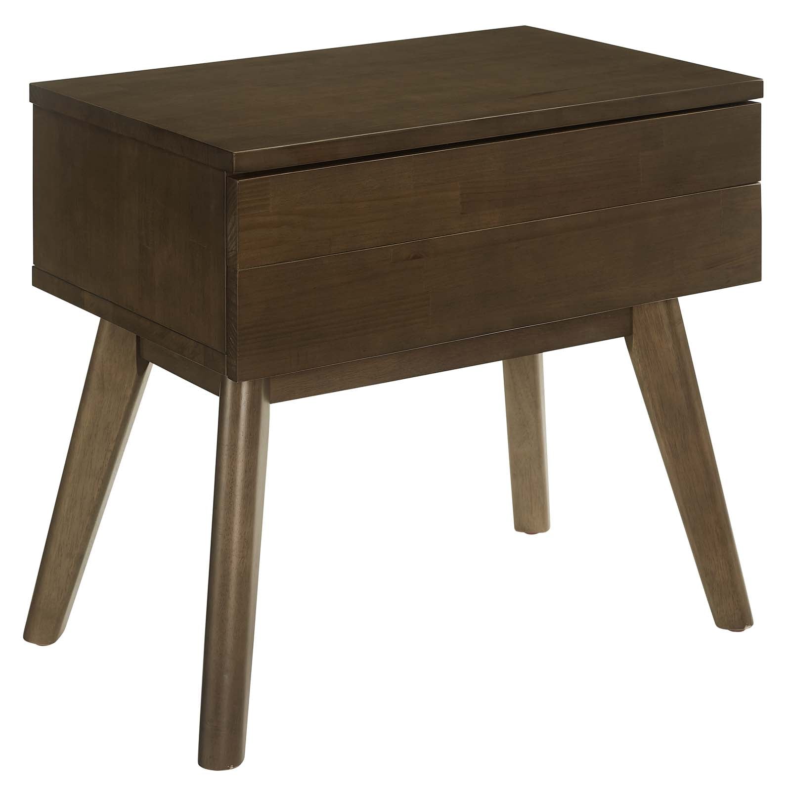 Everly Wood Nightstand in Streamlined Shape - Walnut Beside Table With Drawers