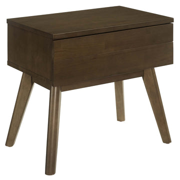 Everly Wood Nightstand in Streamlined Shape - Walnut Beside Table With Drawers