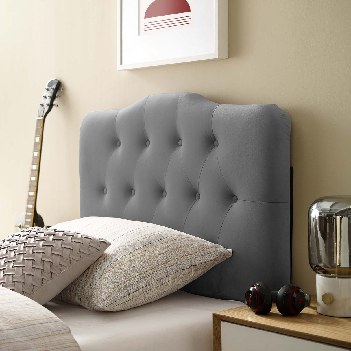 Modern Annabel Diamond Tufted Performance Velvet Headboard - Bed Headboard - BUILDMYPLACE