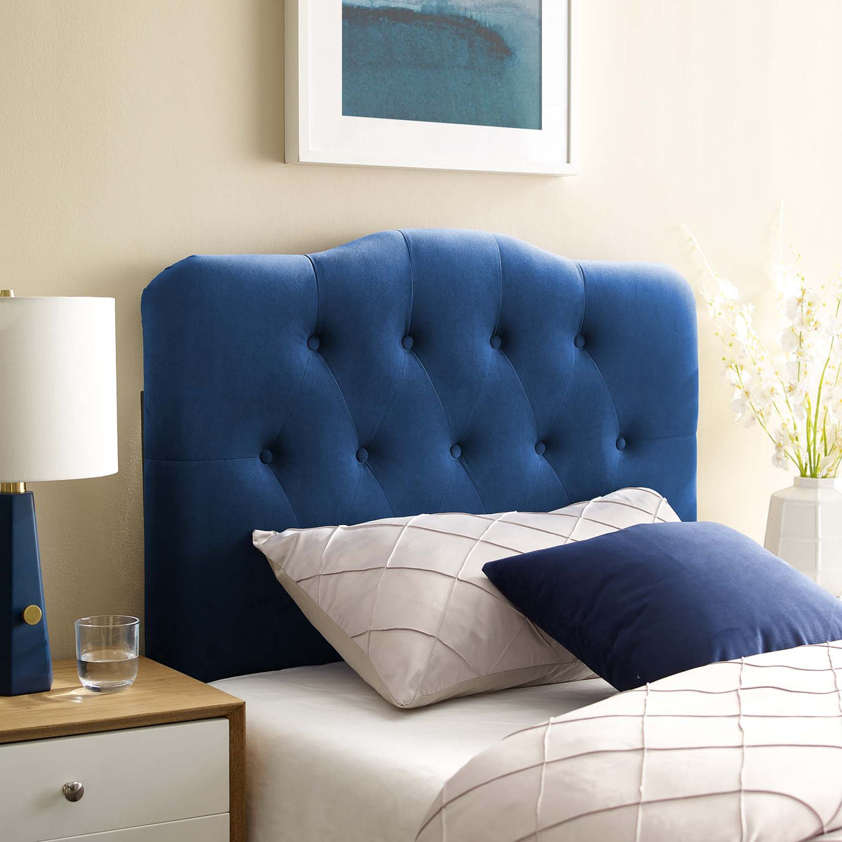 Modern Annabel Diamond Tufted Performance Velvet Headboard - Bed Headboard - BUILDMYPLACE