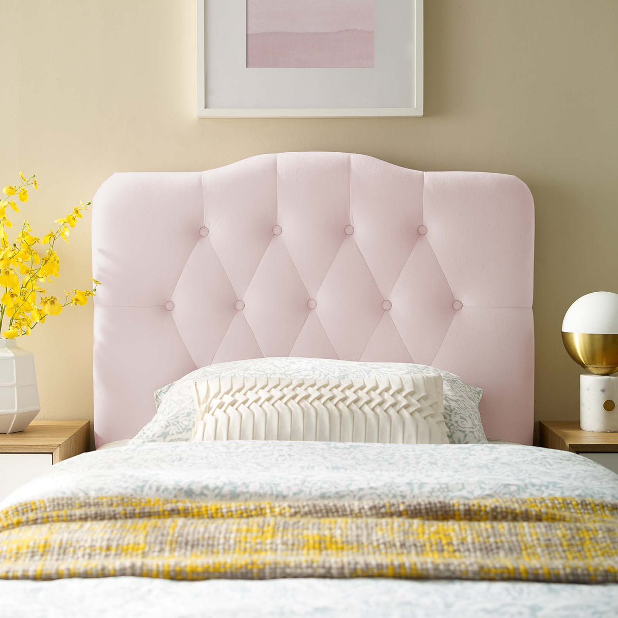 Modern Annabel Diamond Tufted Performance Velvet Headboard - Bed Headboard - BUILDMYPLACE