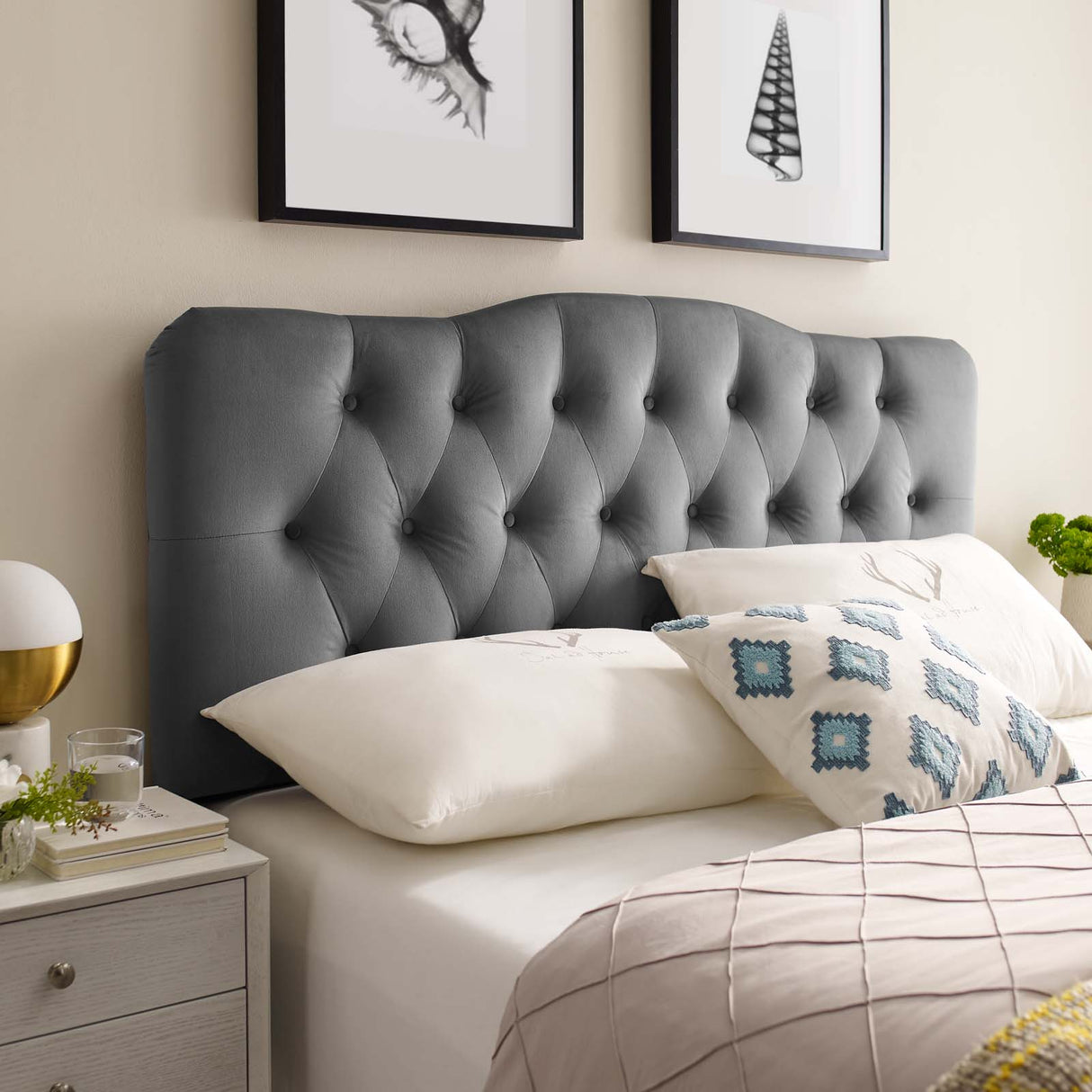 Modern Annabel Diamond Tufted Performance Velvet Headboard - Bed Headboard - BUILDMYPLACE