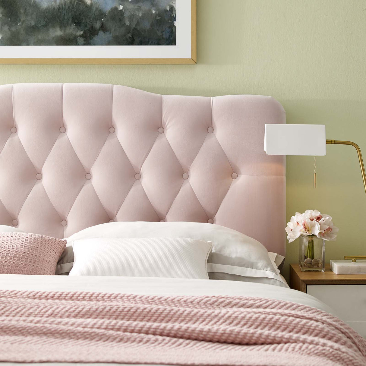 Modern Annabel Diamond Tufted Performance Velvet Headboard - Bed Headboard - BUILDMYPLACE