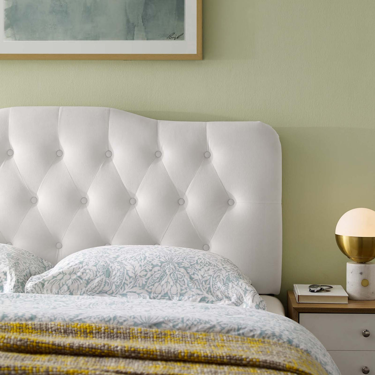 Modern Annabel Diamond Tufted Performance Velvet Headboard - Bed Headboard - BUILDMYPLACE