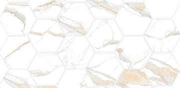 2" X 2" Calacatta Gold Hexagon Polished Mosaic Tile