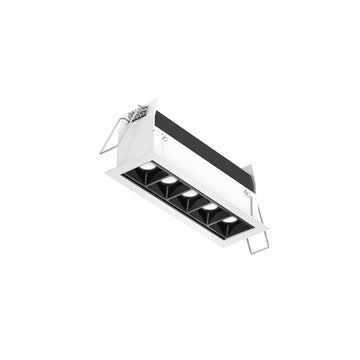 Recessed Linear Light with 5 Mini Spot Lights - Piano Black Reflector with White Trim