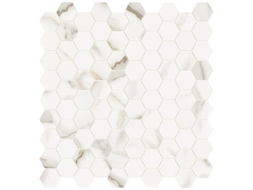 1.25 In Hexagon Mayfair Calacatta Oro Polished Glazed Porcelain Mosaic