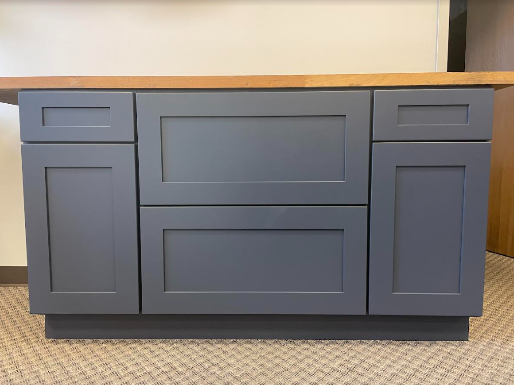 Vanity Drawer Base Cabinet - 12W x 34 1/2H x 21D - 3 DRW - Blue Shaker Cabinet