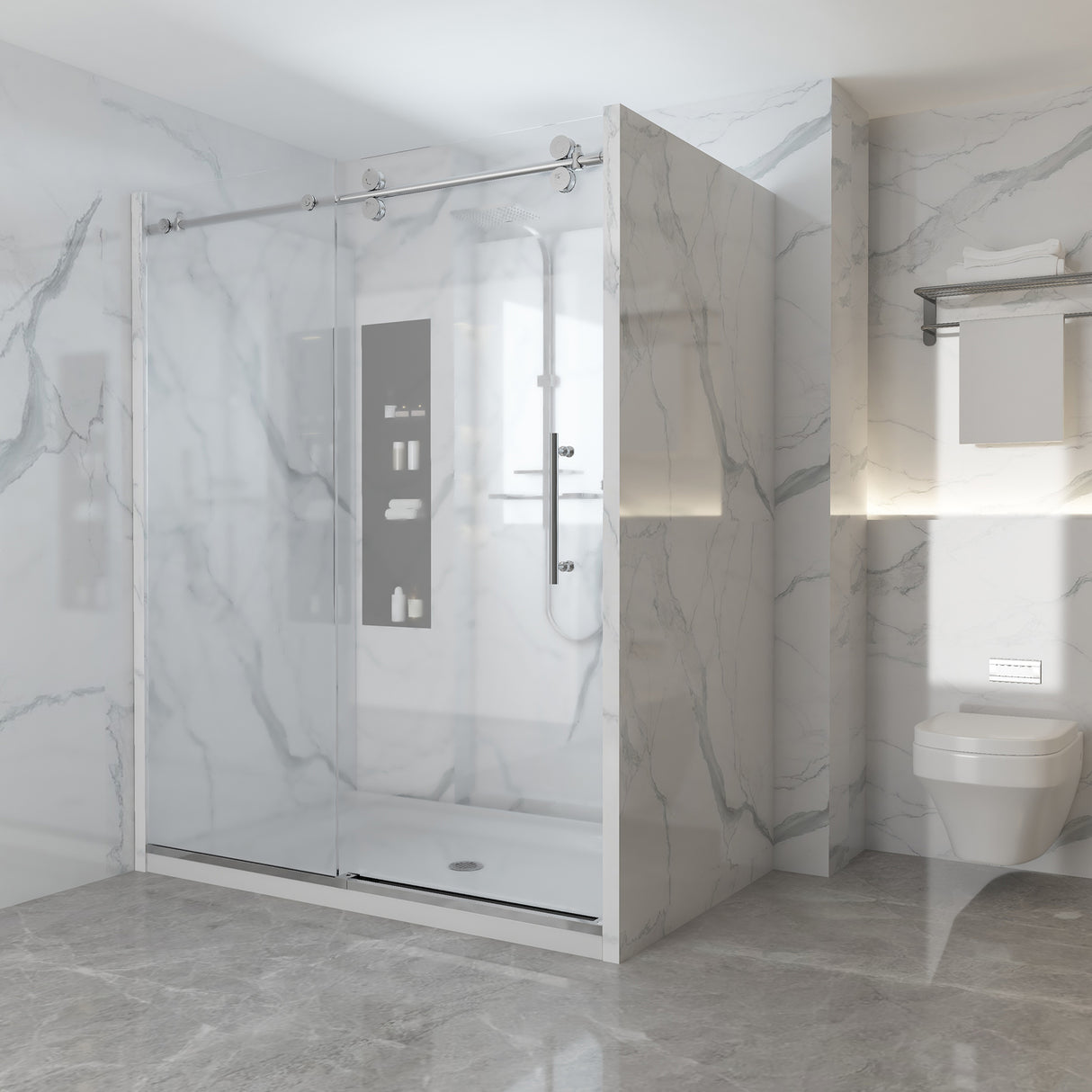 Ivanees Single Sliding Frameless Shower Door 8mm Clear Tempered Glass - Barn Door Style