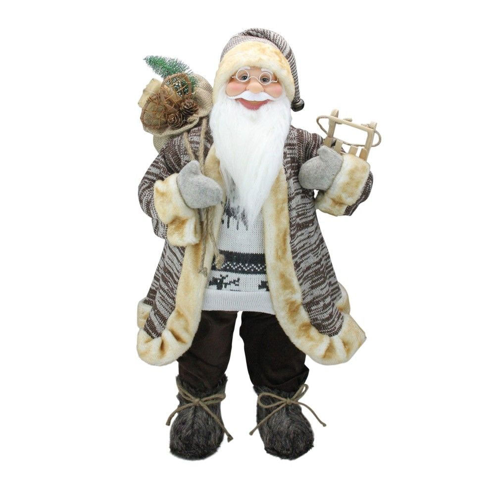 24" Natural Country Rustic Standing Santa Claus Christmas Figure with Sled