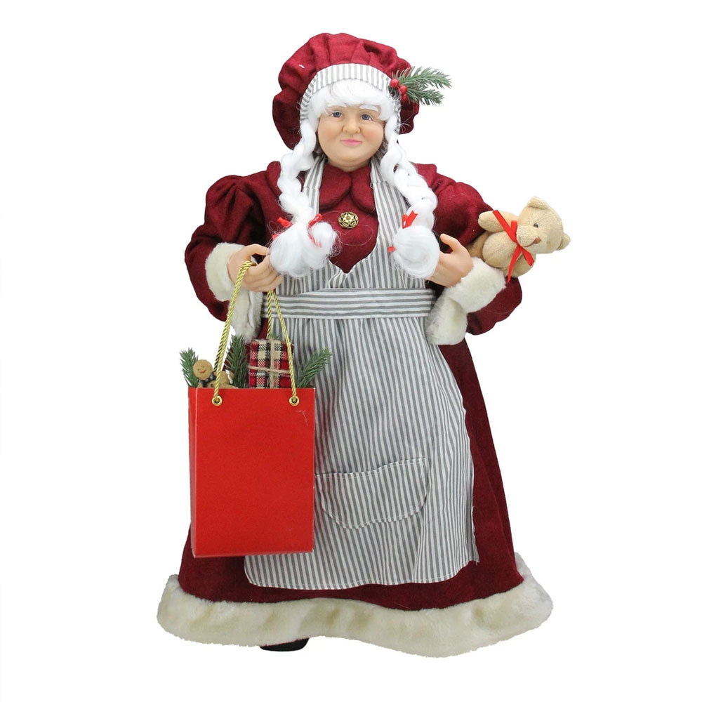 24" Mrs. Claus the Chef Standing Christmas Figure with Teddy Bear and Bag of Treats