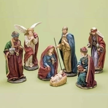 8-Piece Jewel Tone Inspirational Religious Christmas Nativity Figure Set 12.25