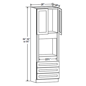 Oven Cabinet - 30W x 90H X 24D - Aspen Charcoal Grey Cabinet