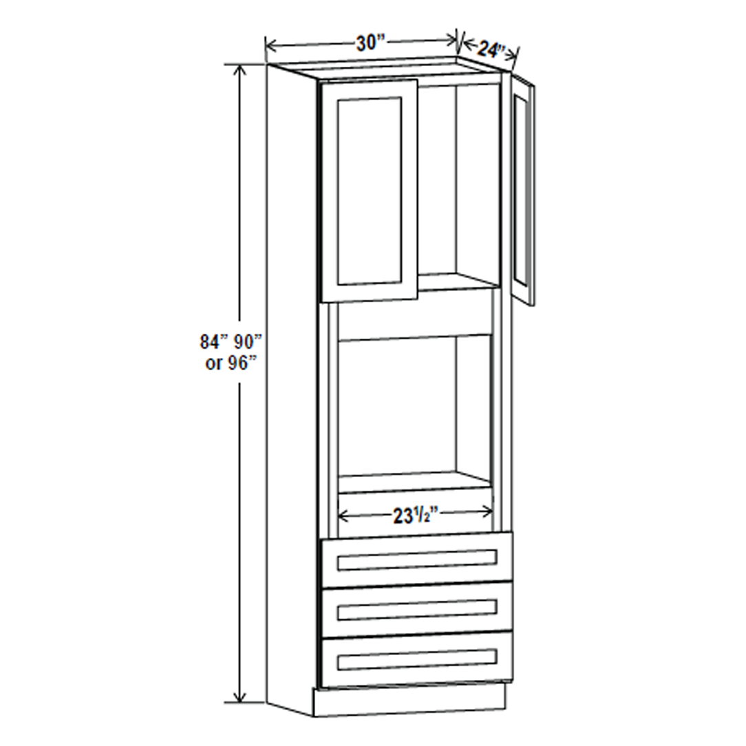 Oven Cabinet - 30W x 96H X 24D -Charleston White Cabinet - RTA