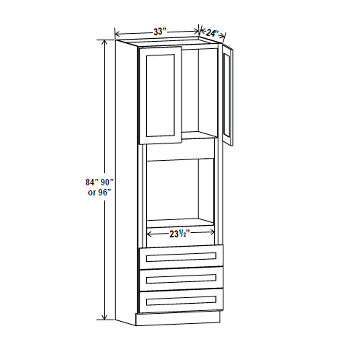 Oven Cabinet - 33W x 96H X 24D -Charleston White Cabinet - RTA