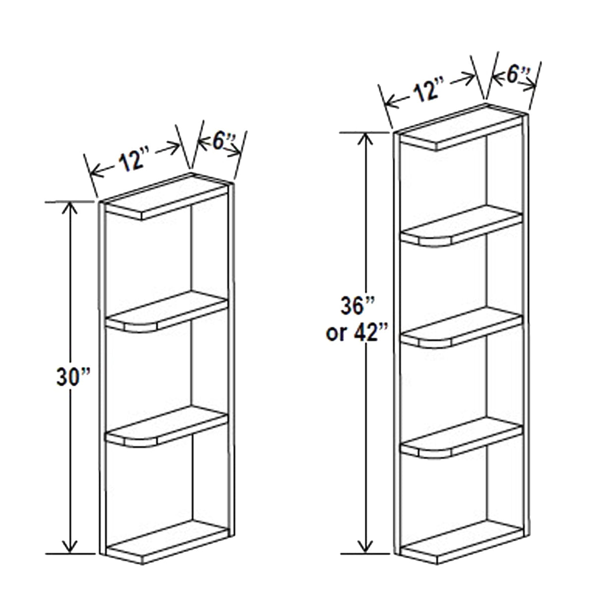 Wall End Shelf - 6W x 42H x 12D - 4S - Aspen White