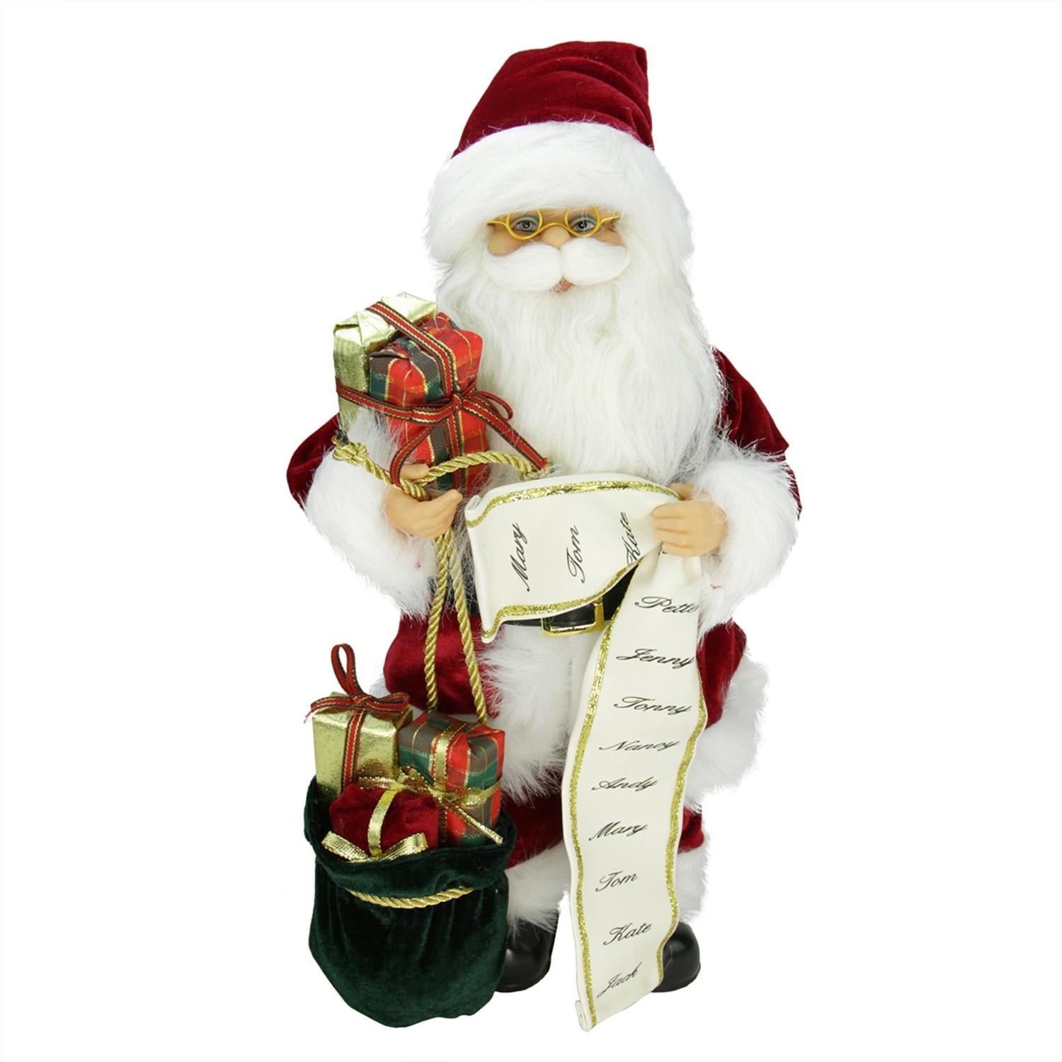 16" Traditional Standing Santa Claus Christmas Figure with Name List and Gift Bag