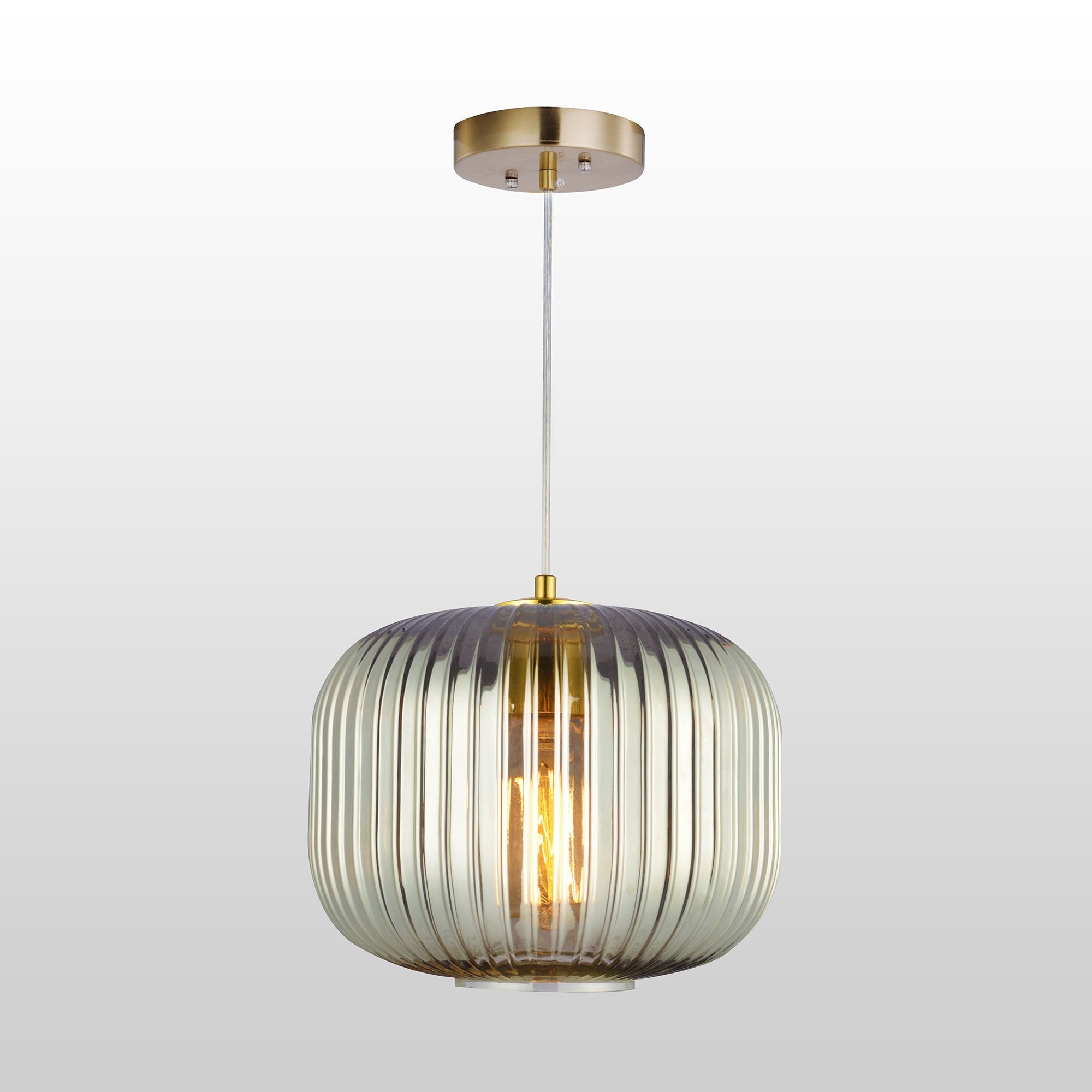 Circulus Chrome Gray Ribbed Glass Indoor & Outdoor Pendant Light