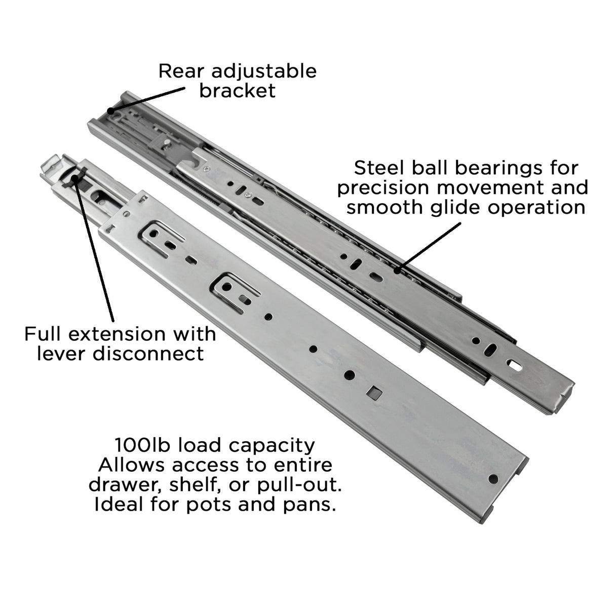 Side Drawer Slides Soft Close Full Extension 12 Inch (2 Pack) - Hickory Hardware