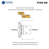 Hinge 3/8 Inch Inset Surface Face Frame Free Swinging (2 Hinges/Per Pack) - Hickory Hardware