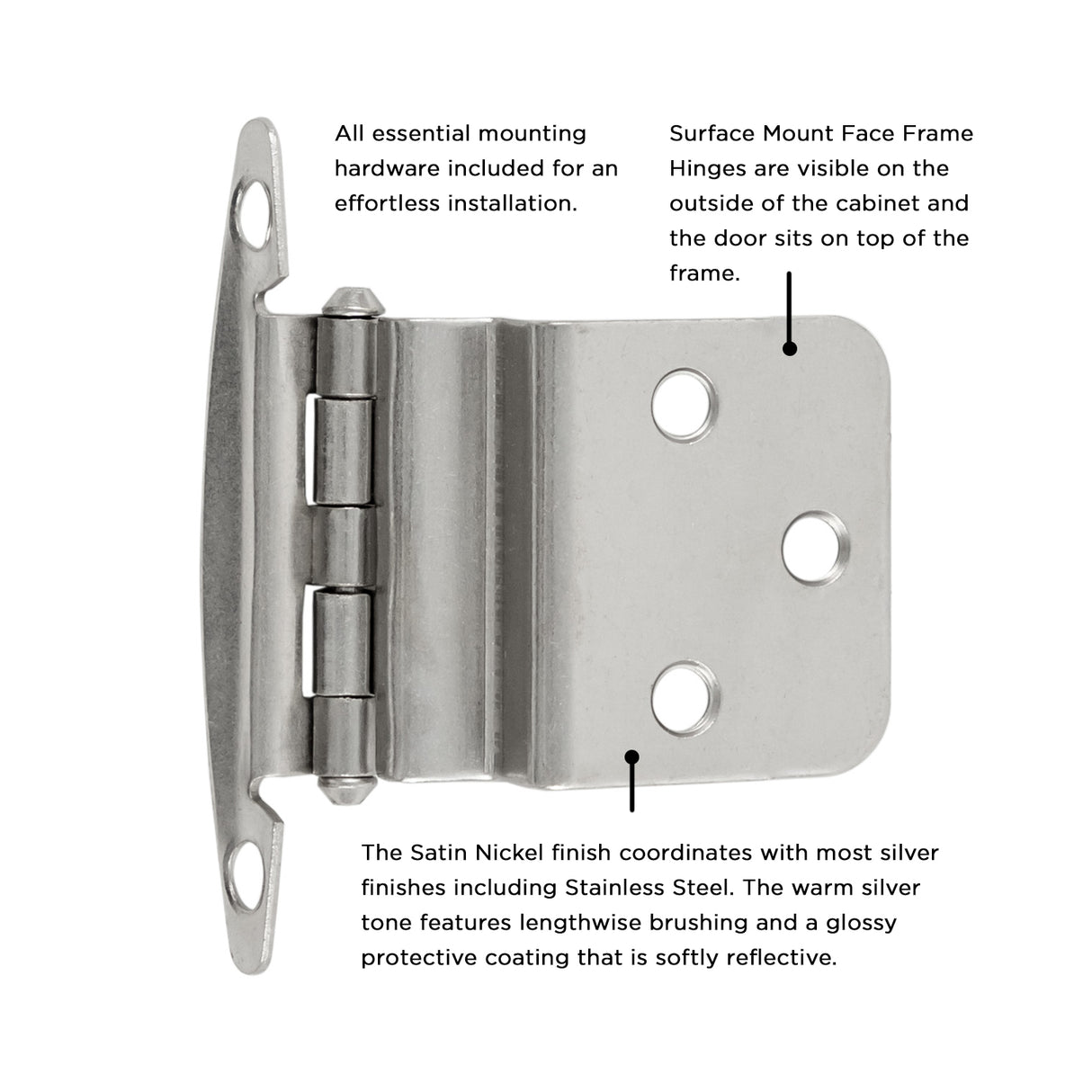 Hinge 3/8 Inch Inset Surface Face Frame Free Swinging (2 Hinges/Per Pack) - Hickory Hardware