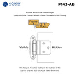 Hinge 3/8 Inch Inset Surface Face Frame Self-Close (2 Hinges/Per Pack) - Hickory Hardware