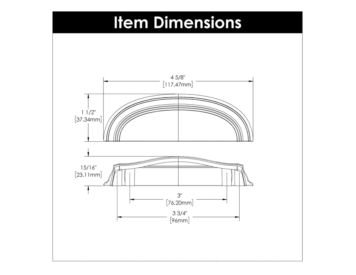 Hickory Hardware - American Diner Collection - Cup Pull 3 Inch & 3-3/4 Inch (96mm) Center to Center