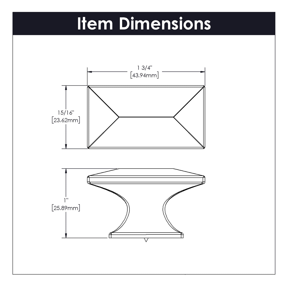 Knob 1-3/4 Inch x 15/16 Inch - Bungalow Collection