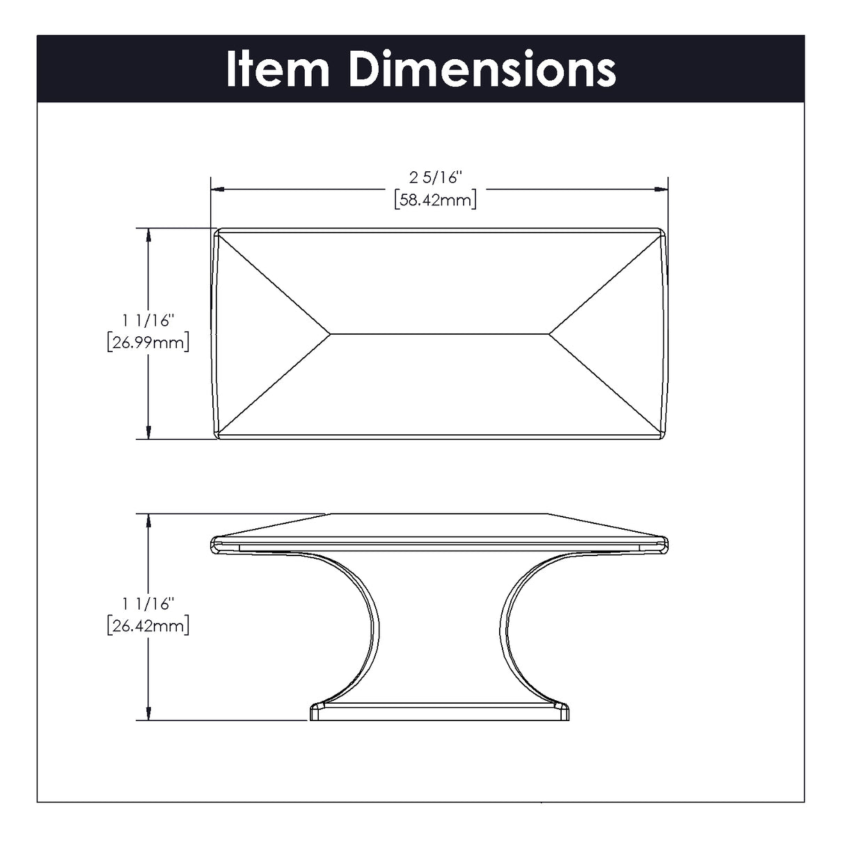 Knob 2-5/16 Inch x 1-1/16 Inch - Bungalow Collection