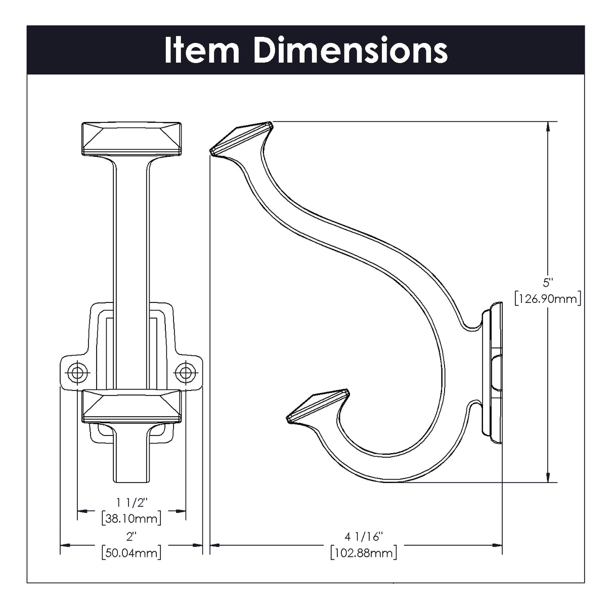 Hook 1-1/2 Inch Center to Center - Hickory Hardware