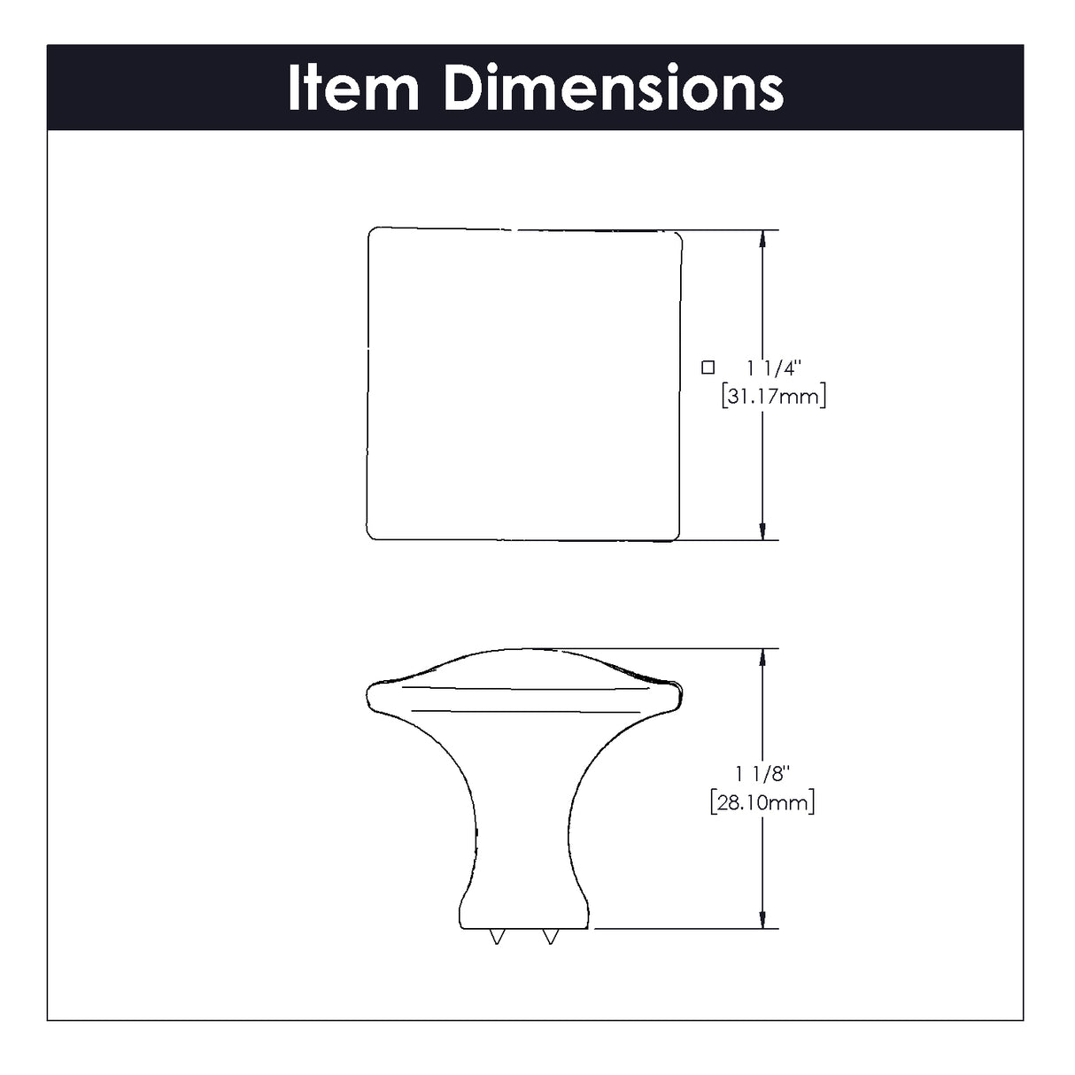 Knob 1-1/4 Inch Square - Craftsman Collection