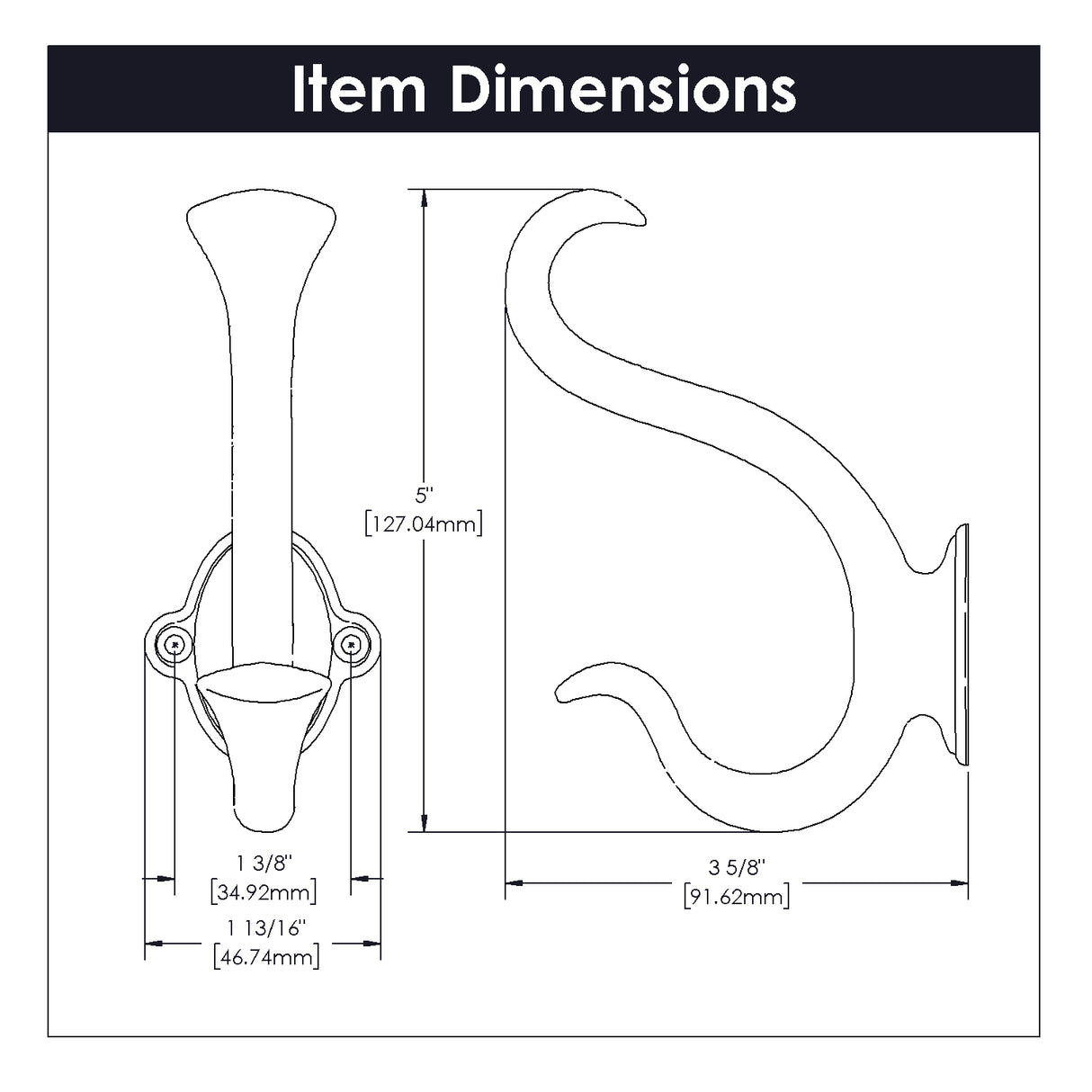 Hook 1-3/8 Inch Center to Center - Hickory Hardware