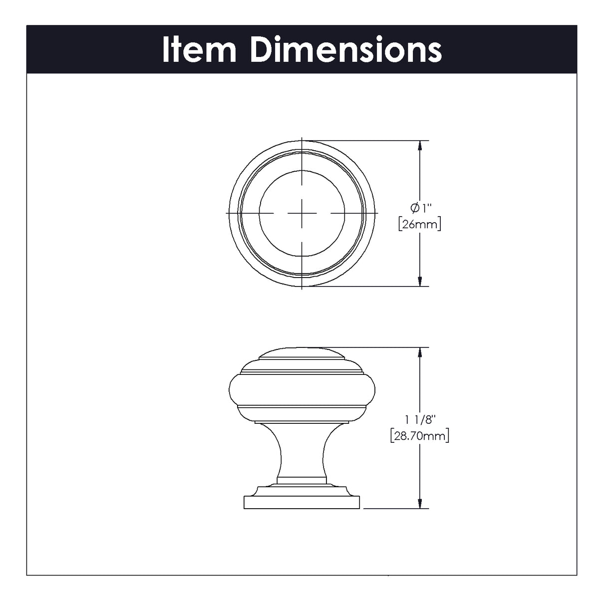 Knob 1 Inch Diameter - Zephyr Collection