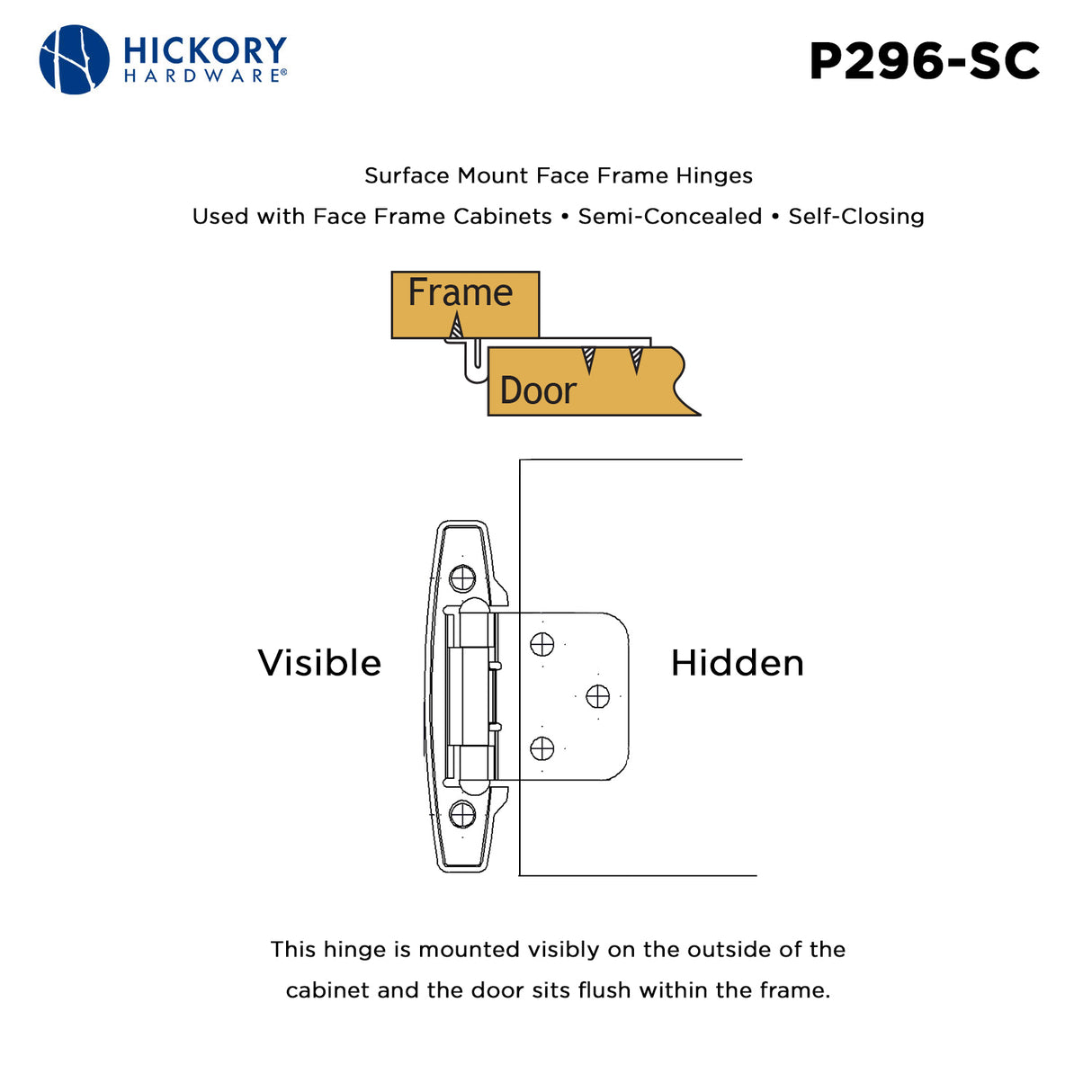 Hinge Flush Surface Face Frame Self-Close (2 Hinges/Per Pack) - Hickory Hardware