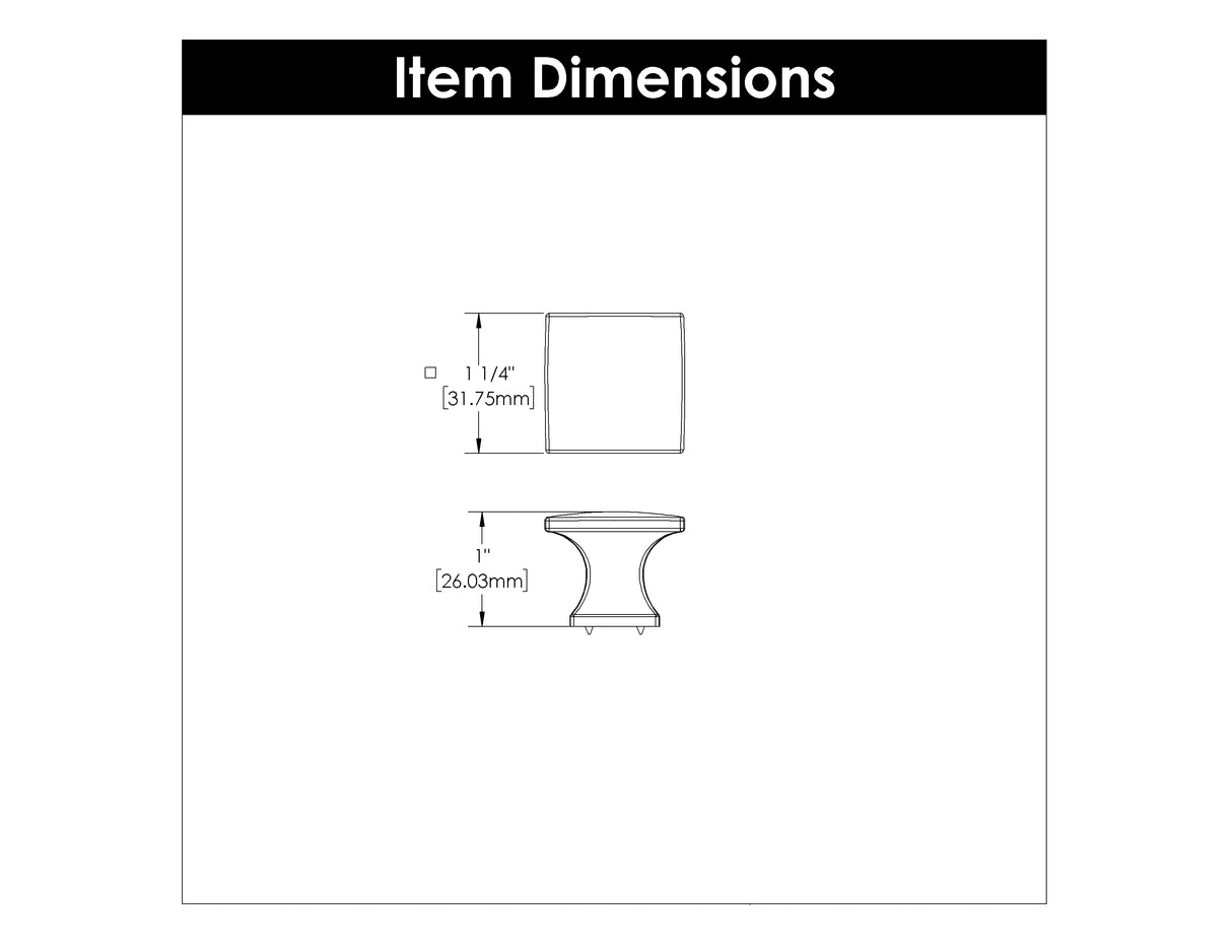 Knob 1-1/4 Inch Square - Studio Collection - Hickory Hardware