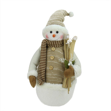 20" Alpine Chic Brown and Beige Snowman with Skiis and Mistletoe Christmas Decoration