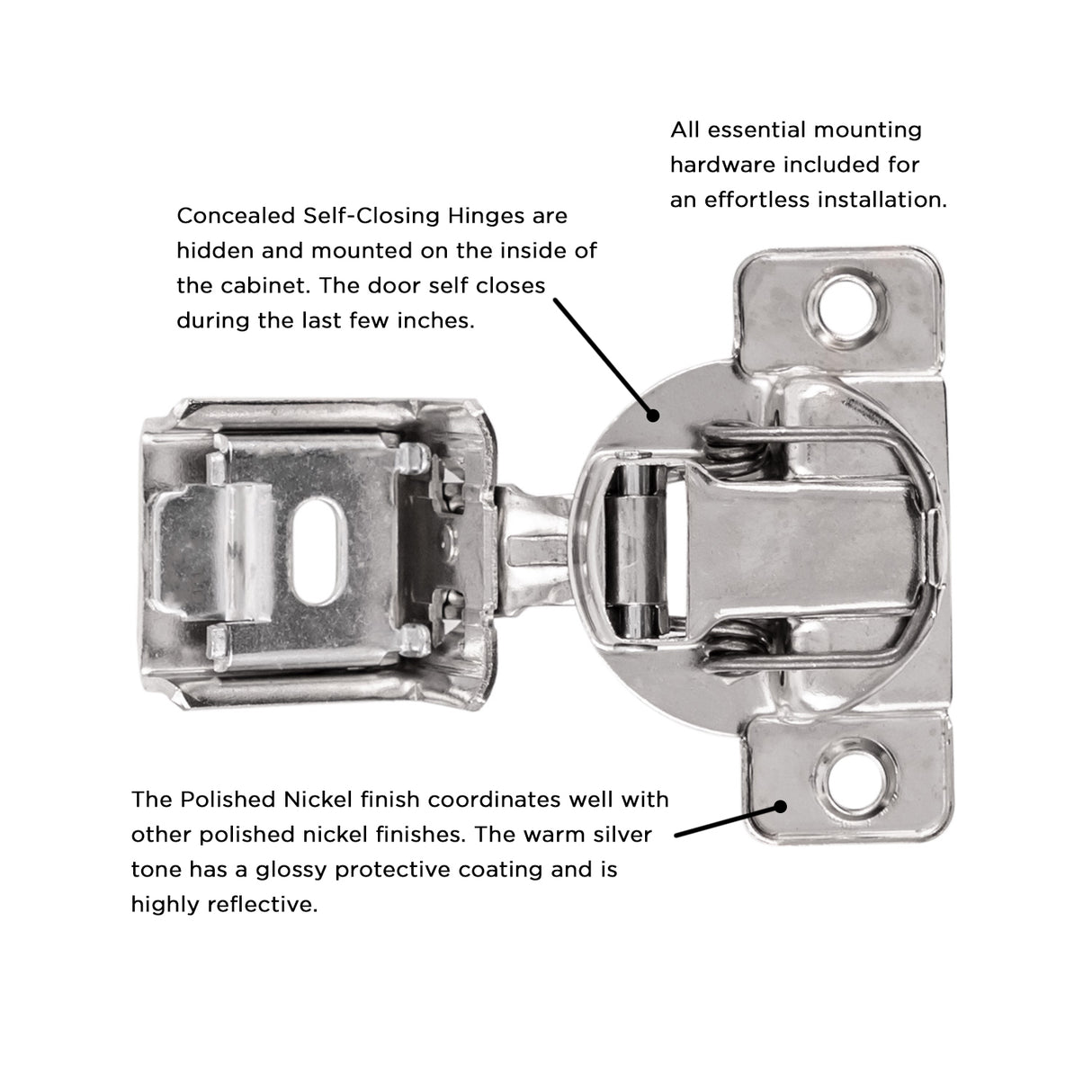 Hinge Concealed 1-1/4 Inch Overlay Face Frame Self-Close in Polished Nickel - Hickory Hardware