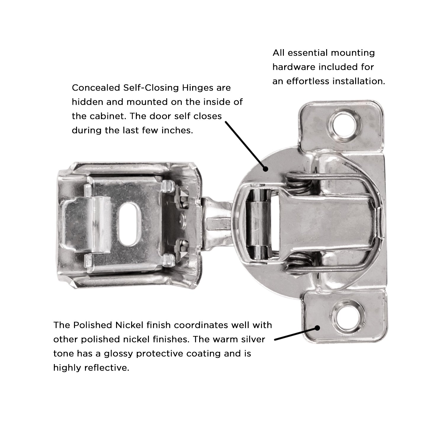 Hinge Concealed 1-1/4 Inch Overlay Face Frame Self-Close in Polished Nickel - Hickory Hardware