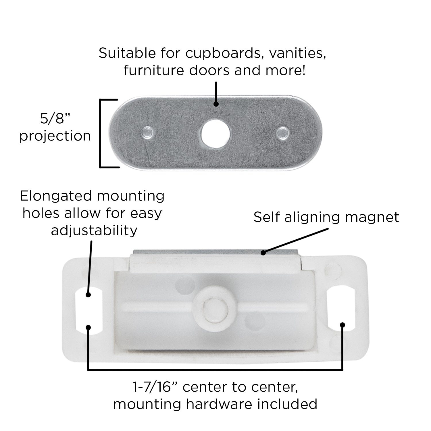 Strong Magnetic Door Catch 1-7/16 Inch Center to Center - Hickory Hardware