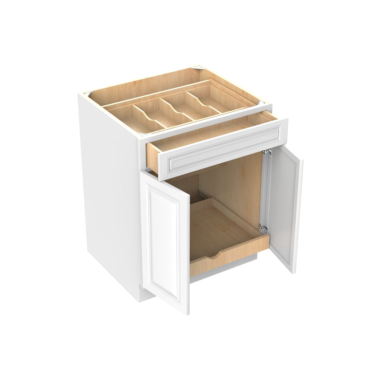 RTA - Park Avenue White - Single Door & Double Drawer Base Cabinet  | 27"W x 34.5"H x 24"D
