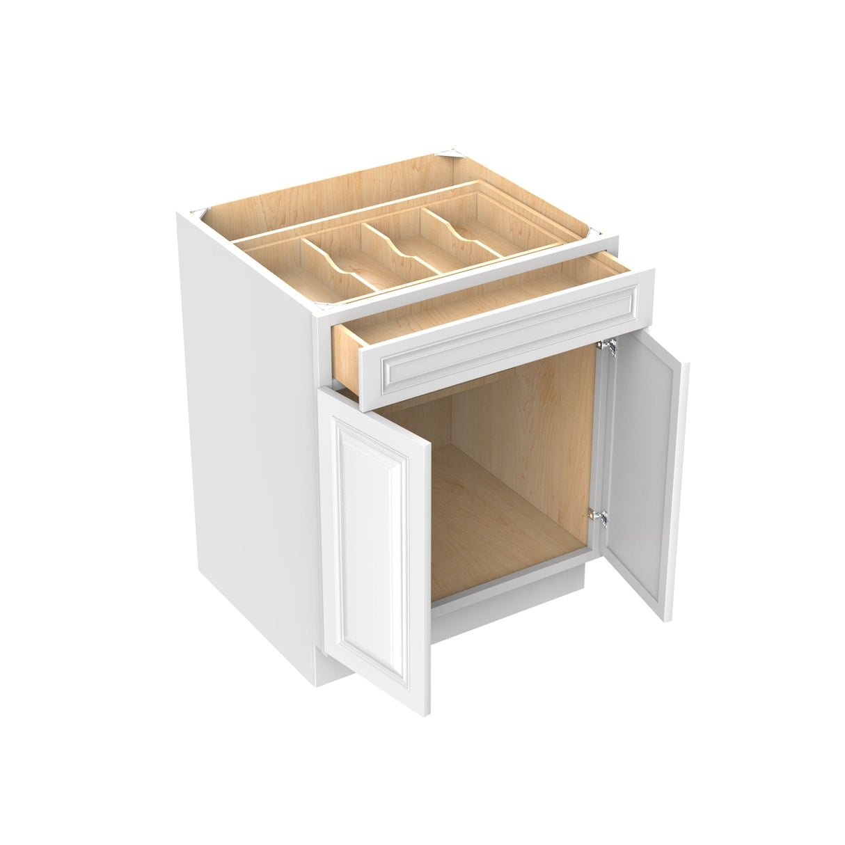 RTA - Park Avenue White - Single Door & Double Drawer Base Cabinet  | 27"W x 34.5"H x 24"D