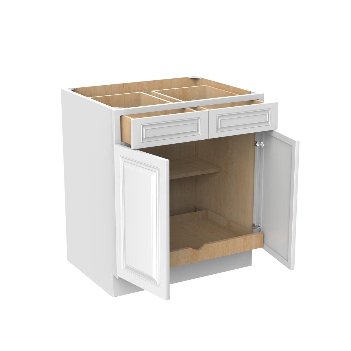 RTA - Park Avenue White - Double Drawer & Door Base Cabinet | 30"W x 34.5"H x 24"D