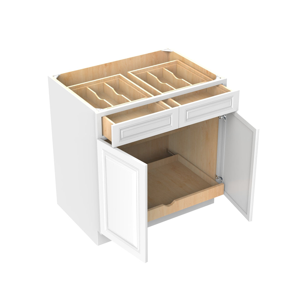 RTA - Park Avenue White - Double Drawer & Door Base Cabinet | 33"W x 34.5"H x 24"D